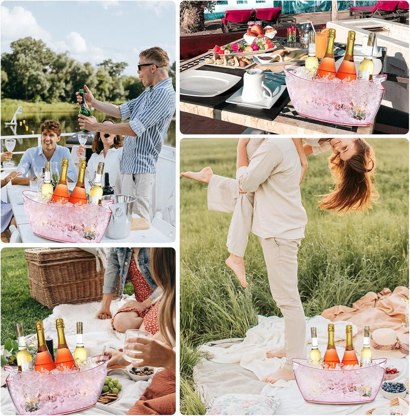 tchrules Ice Buckets for Parties, 2 PCS Acrylic Champagne Beverage with 2 Ice Bucket Scoop, Drinks Buckets Tub for Cocktail Bar, Long and Narrow 5.5 Liter Bucket for Party(5.5L) (Pink) - Image 3